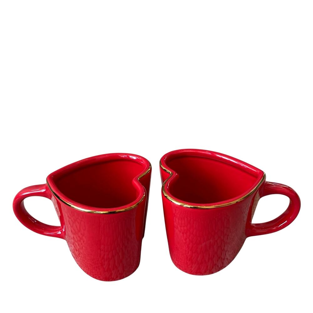 Target Threshold Heart Shaped VALENTINE Mugs Red Gold Rim 14.3oz Set of 2 New